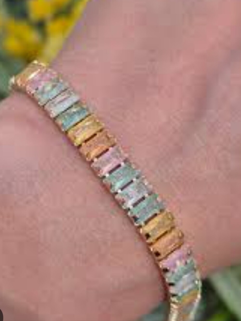 Gold Multicolor Baguette Tennis Bracelet New